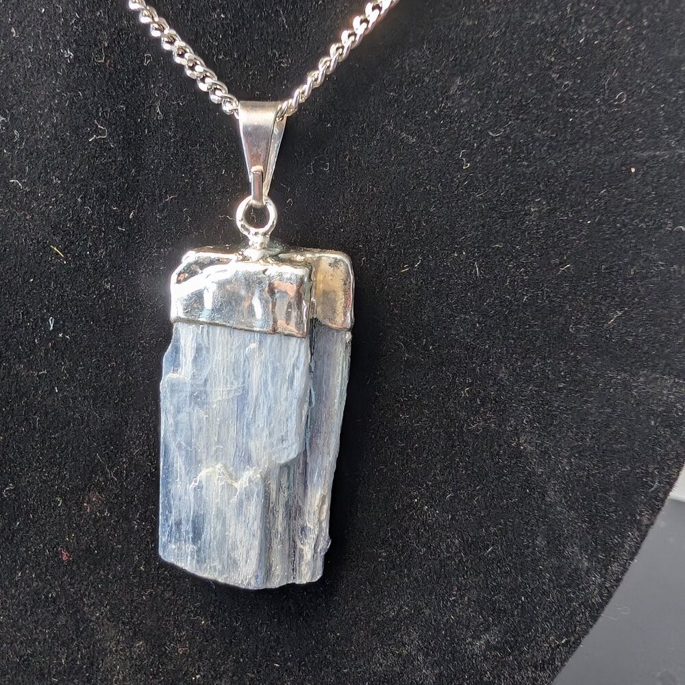 Natural Kyanite Slice Necklace, Sterling Silver Kyanite Slice Pendant